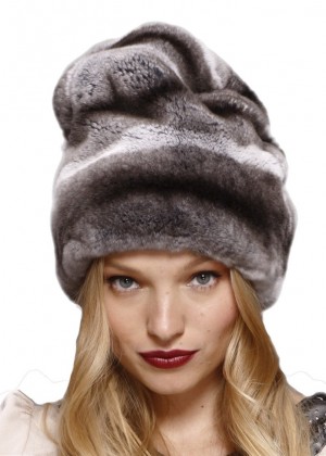 Real Rex Chinchilla Rabbit Fur Hat Santa Cap