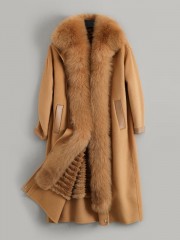Women Wool Blends Coat Rex Rabbit Fur Liner Fox Fur Collar