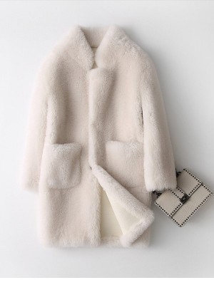 Cream Color Oversize Wool fur coat