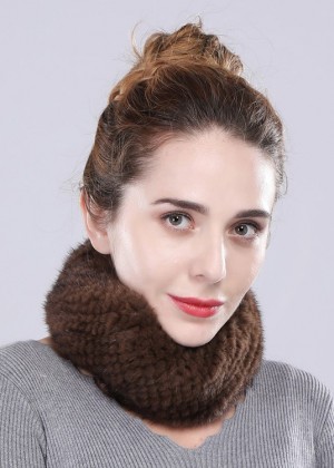 Natural Brown Knitted Real Mink Fur Headband Snood Scarf Women's Winter Warm Neckerchief Wraps Elastic Double Sides Tight Weave