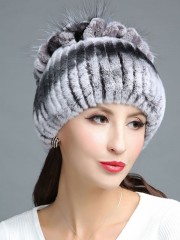 Rex Rabbit Fur Hat Decorated with Silver Fox Fur