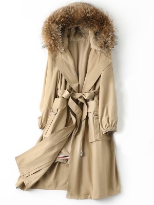 Women Rex Rabbit Liner Long Parka with Fox Fur Collar