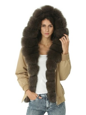 Women Real Fox Fur Parka Anorak Jacket