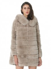 Women Real Rex Rabbit Fur Coat with Hood