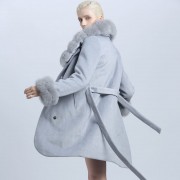 Women New Style Cashmere Wool Winter Coat with Fur Collar