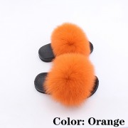 Kids Slides Fluffy Multicolor Slides Fox fur Raccoon Fur Slippers