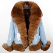 Women Short Parka Coat Real Thick Fox Fur Jacket