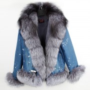 Women Short Parka Coat Real Thick Fox Fur Jacket