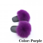 Kids Slides Fluffy Multicolor Slides Fox fur Raccoon Fur Slippers