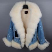 Women Short Parka Coat Real Thick Fox Fur Jacket