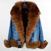 Women Short Parka Coat Real Thick Fox Fur Jacket