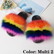 Kids Slides Fluffy Multicolor Slides Fox fur Raccoon Fur Slippers