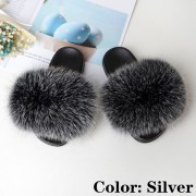 Kids Slides Fluffy Multicolor Slides Fox fur Raccoon Fur Slippers