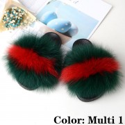 Kids Slides Fluffy Multicolor Slides Fox fur Raccoon Fur Slippers