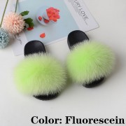 Kids Slides Fluffy Multicolor Slides Fox fur Raccoon Fur Slippers