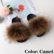 Kids Slides Fluffy Multicolor Slides Fox fur Raccoon Fur Slippers