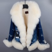 Women Short Parka Coat Real Thick Fox Fur Jacket