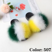 Kids Slides Fluffy Multicolor Slides Fox fur Raccoon Fur Slippers