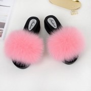 Womens Fluffy Multicolor Slides Real Fox Fur Slippers Mid-Heels Pumps