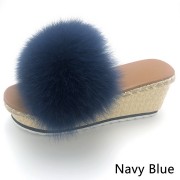 Womens Fluffy Multicolor Slides Real Fox Fur Slippers High Heels Pumps