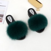 Womens Fluffy Multicolor Slides Real Fox Fur Slippers Mid-Heels Pumps