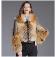 Women Leather Jacket with Real Mink Fur Red Fox Fur