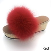 Womens Fluffy Multicolor Slides Real Fox Fur Slippers High Heels Pumps