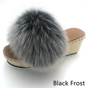 Womens Fluffy Multicolor Slides Real Fox Fur Slippers High Heels Pumps