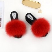 Womens Fluffy Multicolor Slides Real Fox Fur Slippers Mid-Heels Pumps