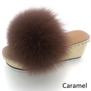 Womens Fluffy Multicolor Slides Real Fox Fur Slippers High Heels Pumps