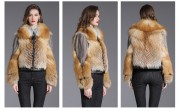 Women Leather Jacket with Real Mink Fur Red Fox Fur