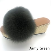 Womens Fluffy Multicolor Slides Real Fox Fur Slippers High Heels Pumps