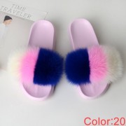 Fluffy Real Fox Fur Slides Multicolor Fur Slides