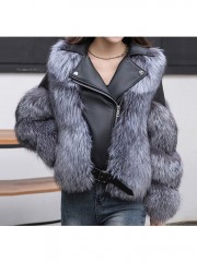 Real Leather Jacket Decorated with Silver Fox Fur