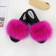 Womens Fluffy Multicolor Slides Real Fox Fur Slippers Mid-Heels Pumps