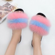 Womens Fluffy Multicolor Slides Real Fox Fur Slippers Mid-Heels Pumps