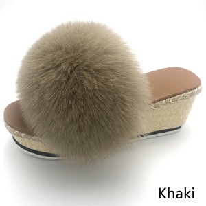 Womens Fluffy Multicolor Slides Real Fox Fur Slippers High Heels Pumps