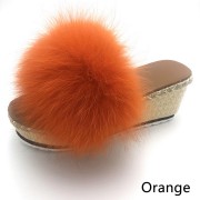 Womens Fluffy Multicolor Slides Real Fox Fur Slippers High Heels Pumps