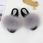 Womens Fluffy Multicolor Slides Real Fox Fur Slippers Mid-Heels Pumps