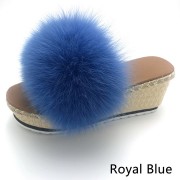 Womens Fluffy Multicolor Slides Real Fox Fur Slippers High Heels Pumps