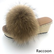 Womens Fluffy Multicolor Slides Real Fox Fur Slippers High Heels Pumps