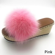 Womens Fluffy Multicolor Slides Real Fox Fur Slippers High Heels Pumps