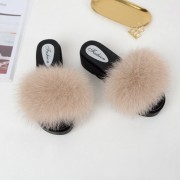 Womens Fluffy Multicolor Slides Real Fox Fur Slippers Mid-Heels Pumps