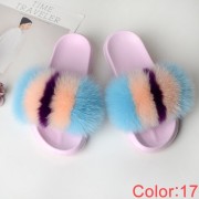 Fluffy Real Fox Fur Slides Multicolor Fur Slides