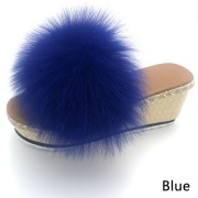 Womens Fluffy Multicolor Slides Real Fox Fur Slippers High Heels Pumps