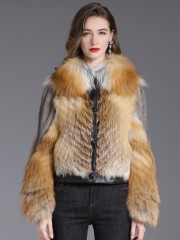 Women Leather Jacket with Real Mink Fur Red Fox Fur