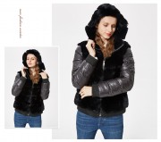 Real Rex Rabbit Fur Down Coat with Hood