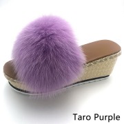 Womens Fluffy Multicolor Slides Real Fox Fur Slippers High Heels Pumps