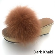 Womens Fluffy Multicolor Slides Real Fox Fur Slippers High Heels Pumps