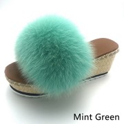 Womens Fluffy Multicolor Slides Real Fox Fur Slippers High Heels Pumps